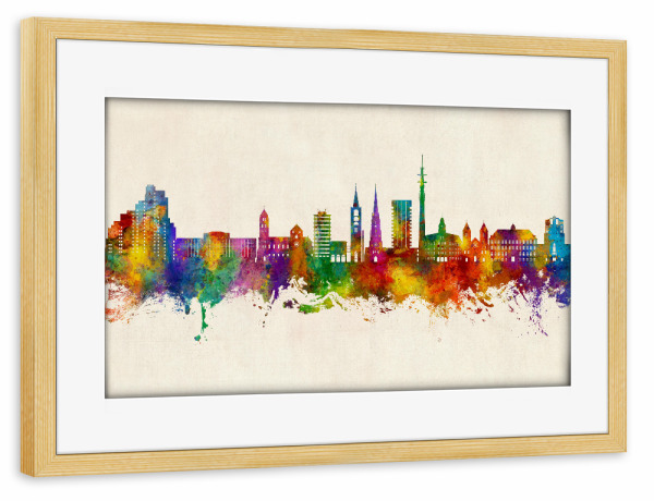 Poster mit Rahmen kiefer "Gelsenkirchen Skyline Urban" artboxONE - Städte - Gelsenkirchen,Deutschland,Skyline,Stadtbild,Stadtbild,Aquarell,Malerei