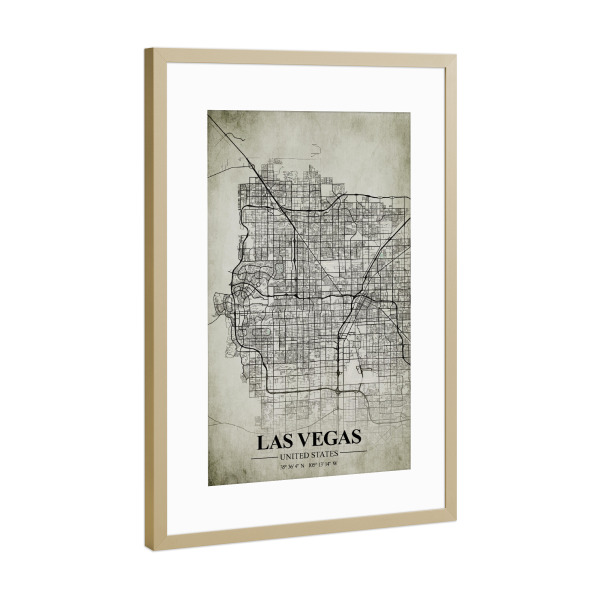 Poster mit Rahmen Gold "Las Vegas Vintage CityMap" artboxONE - Städte / Las Vegas,Kartografie