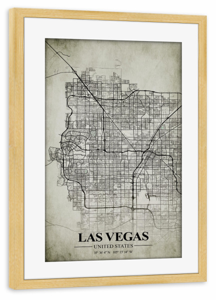 Poster mit Rahmen kiefer "Las Vegas Vintage CityMap" artboxONE - Städte / Las Vegas,Kartografie