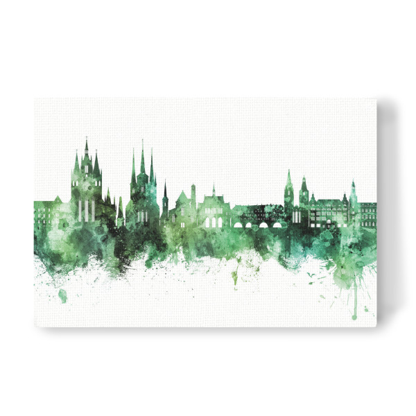 Leinwandbild "Erfurt Deutschland Skyline Grün" artboxONE - Städte - Erfurt,Deutschland,Skyline,Stadtbild,Stadtbild,Aquarell,Malerei