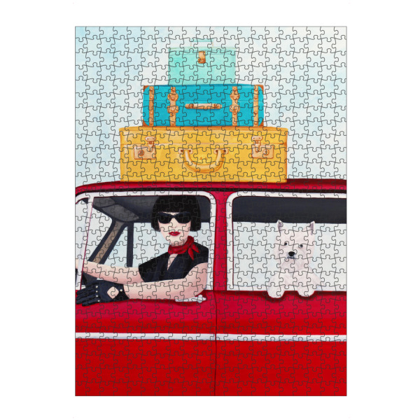 Puzzle Ravensburger "Urlaub mit Westie" artboxONE - Reise,Tiere - Hundedruck,Süßer druck,Urlaubsdruck,Urlaub,Westie,Hund,Rotes auto