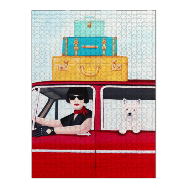 Puzzle Ravensburger "Urlaub mit Westie" artboxONE - Reise,Tiere - Hundedruck,Süßer druck,Urlaubsdruck,Urlaub,Westie,Hund,Rotes auto