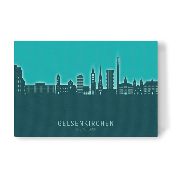 Leinwandbild "Gelsenkirchen Skyline Glow Teal" artboxONE - Städte - Gelsenkirchen,Deutschland,Deutschland,Skyline,Stadtbild,Stadtbild,Aquarell,Malerei