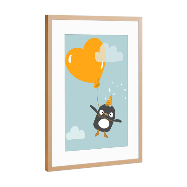 Poster mit Rahmen Kupfer "Pinguin mit Ballon" artboxONE - Für Kinder,Lustig