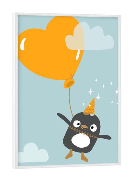 Poster mit weißem Rahmen "Pinguin mit Ballon" artboxONE - Für Kinder,Lustig