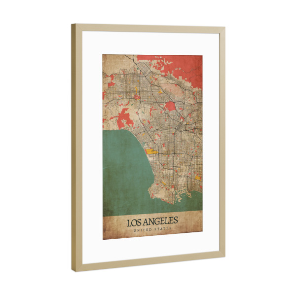 Poster mit Rahmen Gold "Vintage LA City Map" artboxONE - Städte / Los Angeles,Kartografie