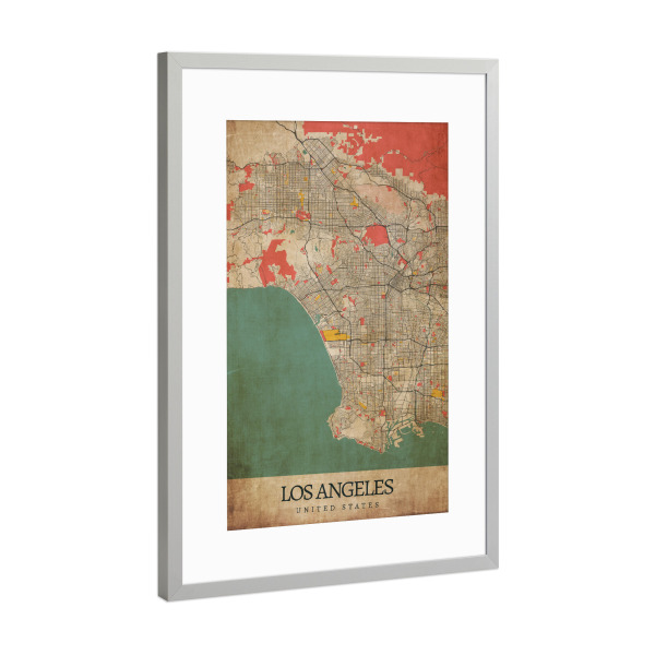 Poster mit Rahmen Silber "Vintage LA City Map" artboxONE - Städte / Los Angeles,Kartografie