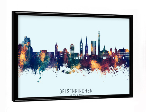 Poster mit schwarzem Rahmen "Gelsenkirchen Skyline BlauOrange" artboxONE - Städte