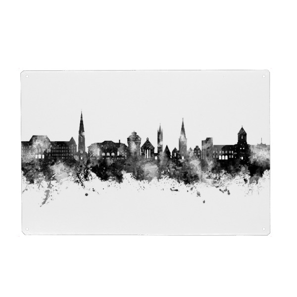 Metall Poster "Mönchengladbach Skyline Schwarz" artboxONE - Städte,Schwarzweiß