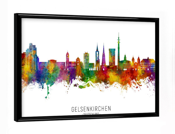 Poster mit schwarzem Rahmen "Gelsenkirchen Skyline txt" artboxONE - Städte