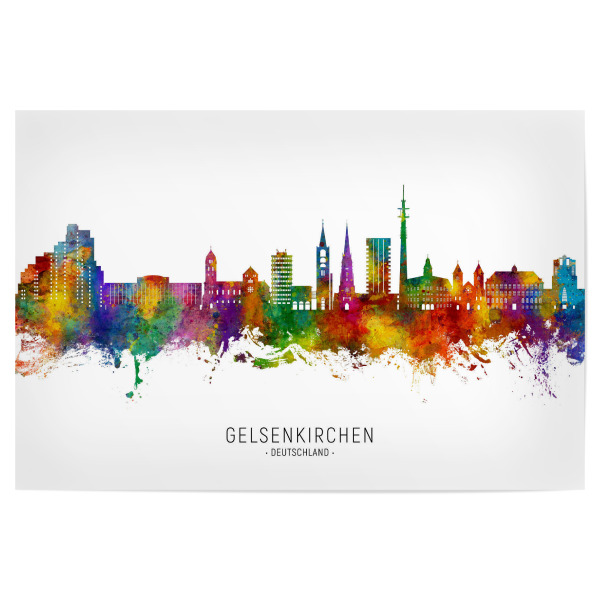 Poster "Gelsenkirchen Skyline txt" artboxONE - Städte - Gelsenkirchen,Deutschland,Deutschland,Skyline,Stadtbild,Stadtbild,Aquarell,Malerei