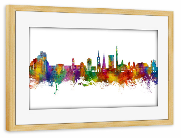 Poster mit Rahmen kiefer "Gelsenkirchen Deutschland Skyline" artboxONE - Städte