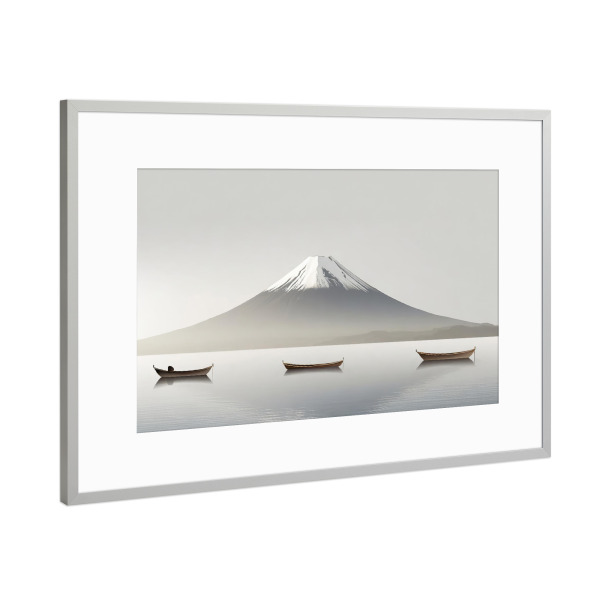 Poster mit Rahmen Silber "Fujiyama Japan" artboxONE - Natur,Reise / Asien - Natur,Boot,Vulkan,Erde,Asien,Insel,Japan,Meer,Fuji,Firmament