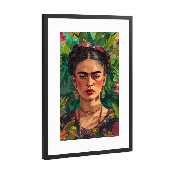 Poster mit Rahmen Schwarz (Metallic) "Frida Kahlo - tropische Pflanzen" artboxONE - Natur,Floral,Menschen - Frida kahlo,Tropisch,Pflanzen,Grün