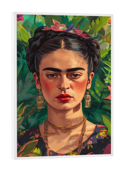 Poster mit weißem Rahmen "Frida Kahlo - tropische Pflanzen" artboxONE - Natur,Floral,Menschen - Frida kahlo,Tropisch,Pflanzen,Grün