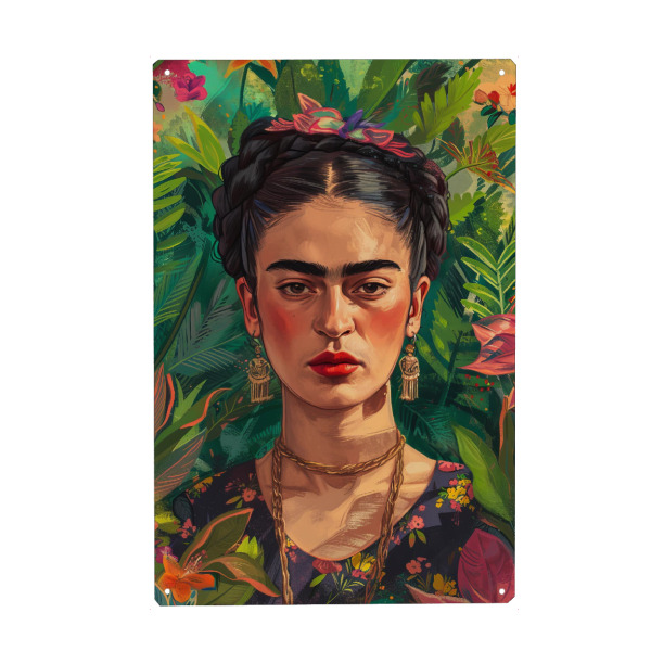 Holzbild "Frida Kahlo - tropische Pflanzen" artboxONE - Natur,Floral,Menschen - Frida kahlo,Tropisch,Pflanzen,Grün