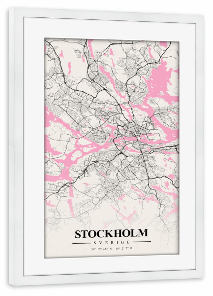 Poster mit Rahmen weiß "Stockholm Karten Map" artboxONE - Städte / Stockholm,Kartografie