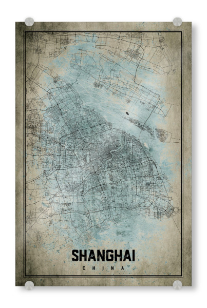 Acrylglasbild "Vintage Shanghai China" artboxONE - Städte / Shanghai,Kartografie