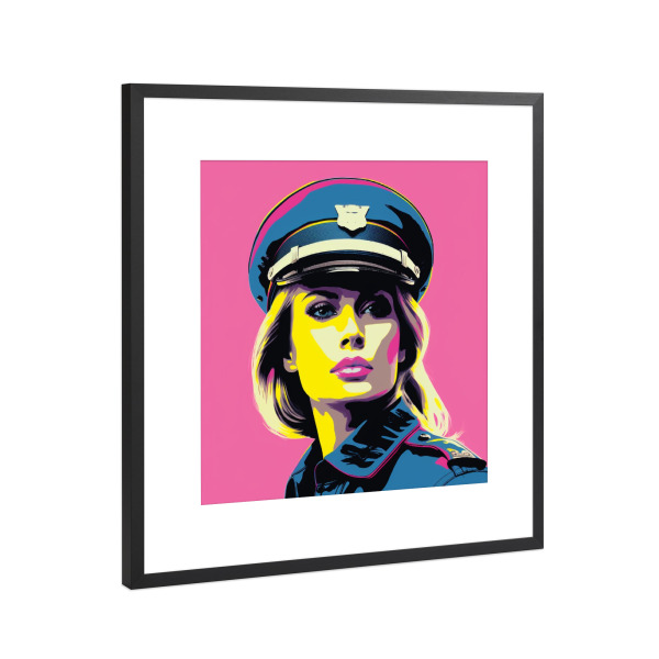 Poster mit Rahmen Schwarz (Metallic) "HALLI - JET SET" artboxONE - Reise,Menschen,Fashion - Rosa,Pilot,Frau,Kunst,Popart,Poptonicart,Flugzeug,Flugzeug