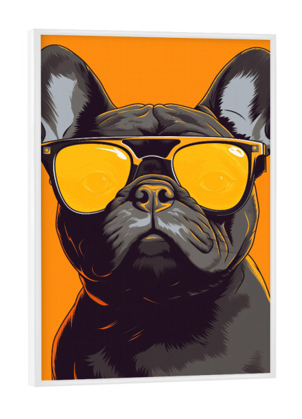 Poster mit weißem Rahmen "Orangefarbene, flippige Bulldogge" artboxONE - Tiere,Lustig