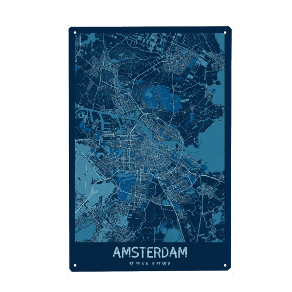 Holzbild "Map von Amsterdam" artboxONE - Städte / Amsterdam,Kartografie
