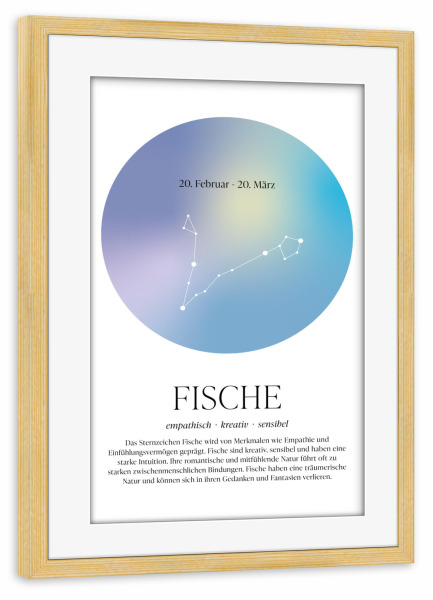 Poster mit Rahmen kiefer "Sternbild Sternzeichen Fische" artboxONE - Für Kinder,Für Mama,Für Papa,Galaxy