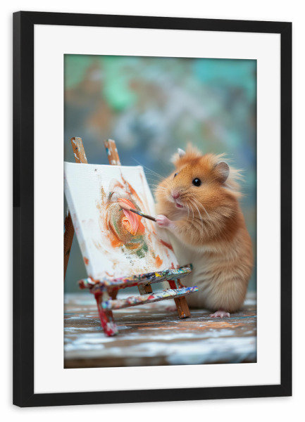 Poster mit Rahmen schwarz "Hamstermaler" artboxONE - Tiere,Lustig