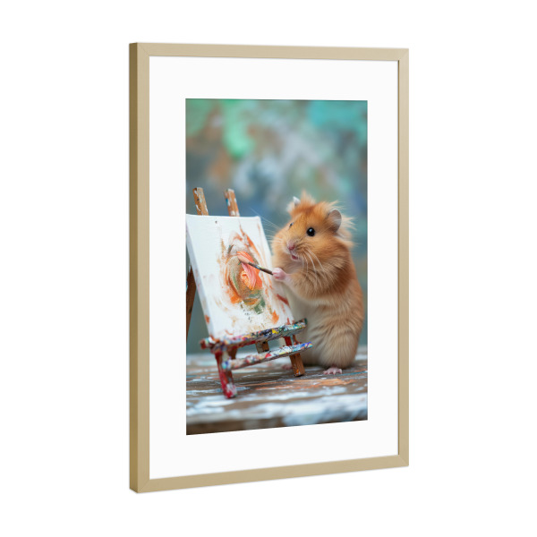 Poster mit Rahmen Gold "Hamstermaler" artboxONE - Tiere,Lustig