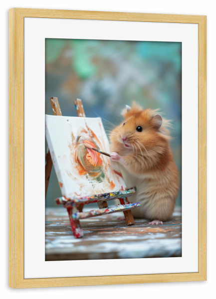 Poster mit Rahmen kiefer "Hamstermaler" artboxONE - Tiere,Lustig
