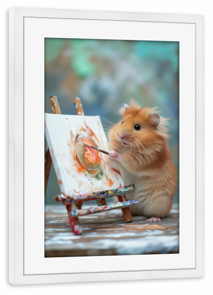 Poster mit Rahmen weiß "Hamstermaler" artboxONE - Tiere,Lustig