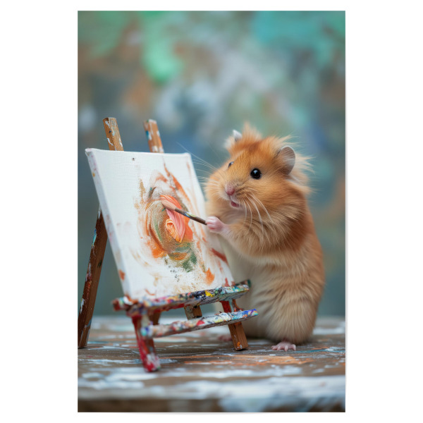 Poster 30x20 cm "Hamstermaler" artboxONE - Tiere,Lustig - Tier,Anthropomorphismus,Niedlich,Lustig,Maler,Malerei,Fotografie,Porträt,Beruf,Surreal
