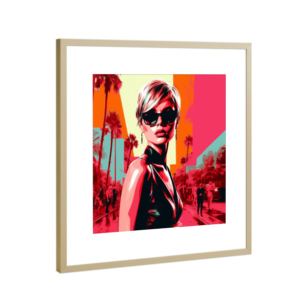 Poster mit Rahmen Gold "STERNENLICHT-FRAU" artboxONE - Fashion,Für Mama,Festivals - Popart,Mode,Frau,Sternenlicht,Rot,Rosa