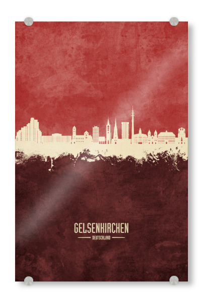Acrylglasbild "Gelsenkirchen Skyline Dunkelrot" artboxONE - Städte - Gelsenkirchen,Deutschland,Skyline,Stadtbild,Stadtbild,Aquarell,Malerei