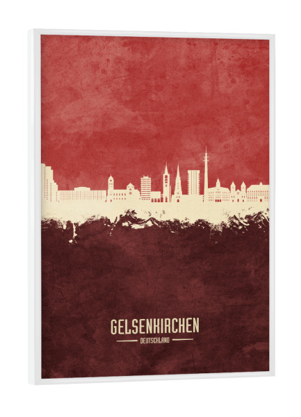 Poster mit weißem Rahmen "Gelsenkirchen Skyline Dunkelrot" artboxONE - Städte