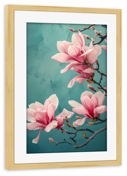 Poster mit Rahmen kiefer "Lichtspiel-Magnolienzauber" artboxONE - Natur,Floral,Liebe