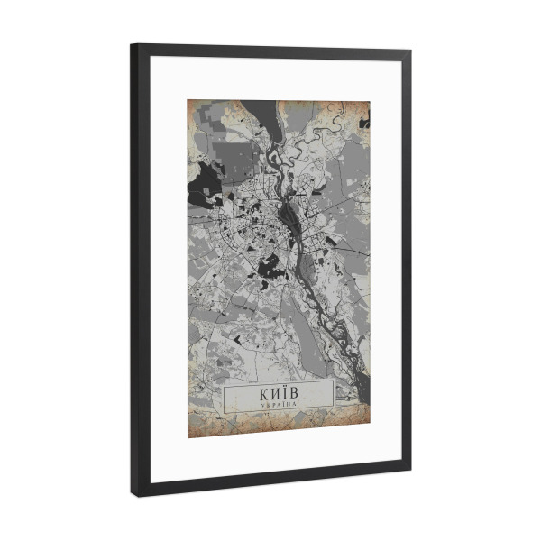 Poster mit Rahmen Schwarz (Metallic) "Vintage Kiew Ukraine" artboxONE - Städte / Weitere,Kartografie