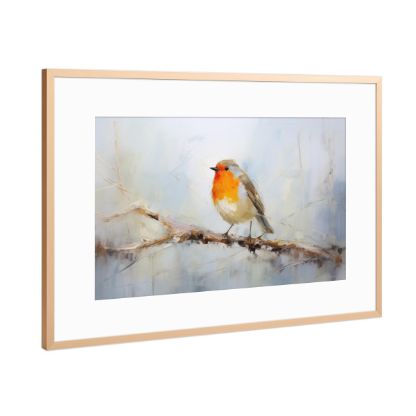 Poster mit Rahmen Kupfer "Ölgemälde eines Rotkehlchens" artboxONE - Natur,Tiere