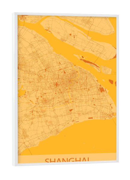 Poster mit weißem Rahmen "Shanghai Karten Map" artboxONE - Städte / Shanghai,Kartografie