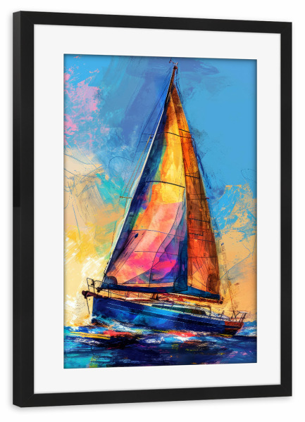 Poster mit Rahmen schwarz "Yacht-Rennboote E" artboxONE - Sport,Sport / Sommerspiele - Yacht,Rennen,Boote,Sport,Aquarell,Malerei