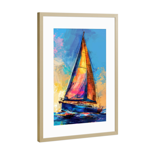 Poster mit Rahmen Gold "Yacht-Rennboote E" artboxONE - Sport,Sport / Sommerspiele - Yacht,Rennen,Boote,Sport,Aquarell,Malerei