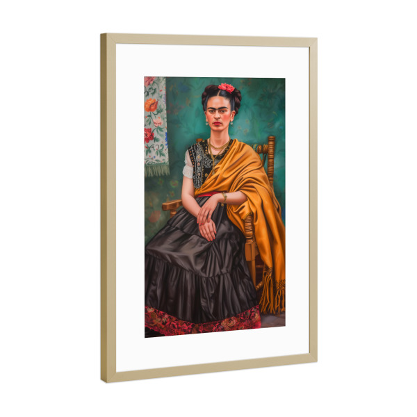 Poster mit Rahmen Gold "Stilikone Frida" artboxONE - Floral,Menschen,Fashion