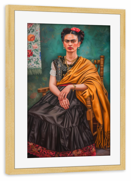 Poster mit Rahmen kiefer "Stilikone Frida" artboxONE - Floral,Menschen,Fashion