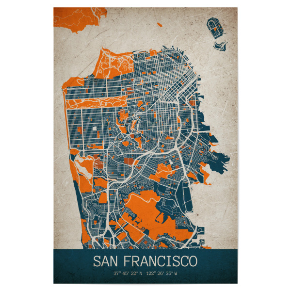 Poster 30x20 cm "Vintage San Francisco City" artboxONE - Städte / San Francisco,Kartografie