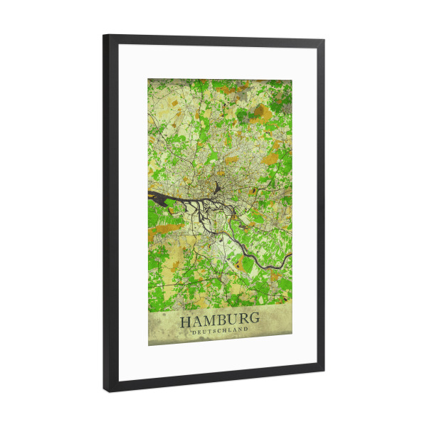 Poster mit Rahmen Schwarz (Metallic) "Hamburg Vintage City Map" artboxONE - Städte / Hamburg,Kartografie