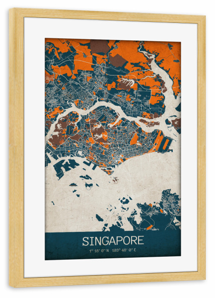 Poster mit Rahmen kiefer "Singapur Vintage Map" artboxONE - Städte / Singapur,Kartografie