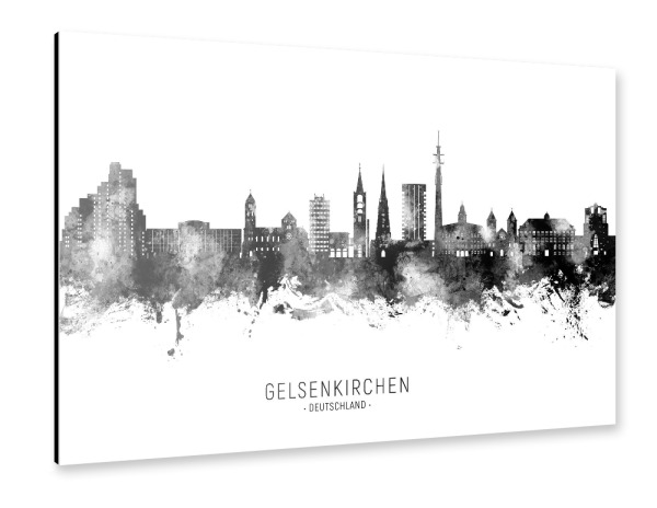 Alu-Dibond "Gelsenkirchen Skyline BW Text" 30x20 cm artboxONE
