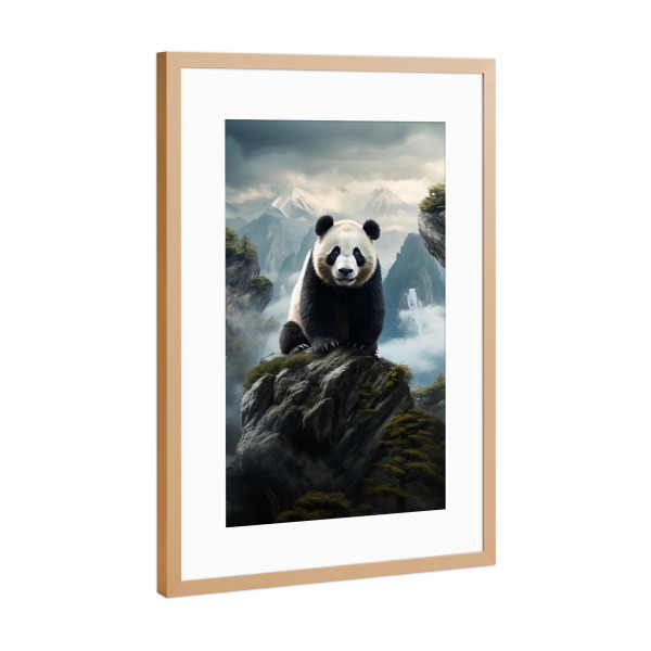 Poster mit Rahmen Kupfer "Panda Mountains (matart)" artboxONE - Tiere - Panda,Bär,Tier,Tiere,Natur,Wild,Berge,Wald,Modern