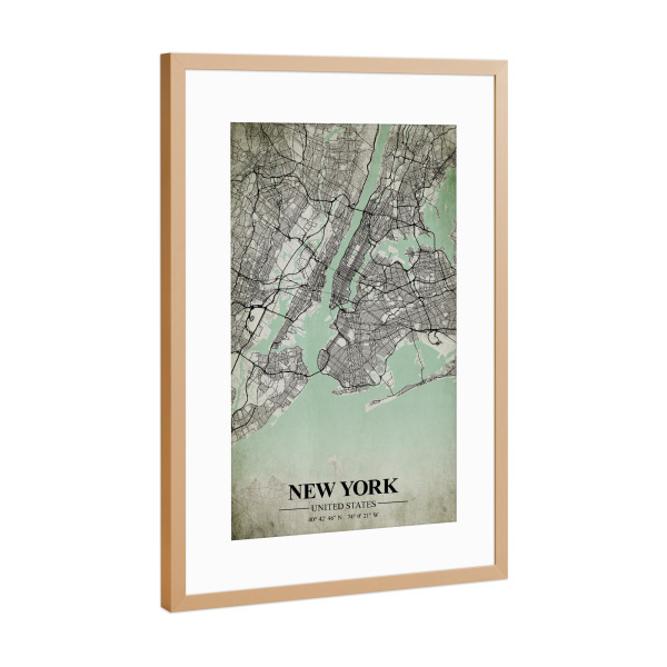 Poster mit Rahmen Kupfer "New York Vintage City Map" artboxONE - Städte / New York,Kartografie