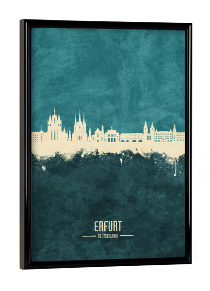 Poster mit schwarzem Rahmen "Erfurt Skyline Türkis" artboxONE - Städte - Erfurt,Deutschland,Deutschland,Skyline,Stadtbild,Stadtbild,Aquarell,Malerei