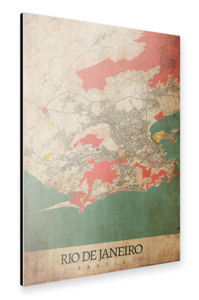 Alu-Dibond "Rio de Janeiro Vintage Stadtplan" 30x20 cm artboxONE